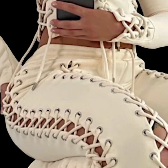 Hidden Cult Pants - Hidden Cult Cream Lace-Up Sweat Pants